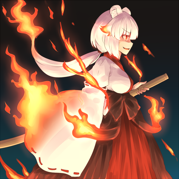 1girl, animal_ears, japanese_clothes, kuromiya, long_hair, manakashi_akane, miko, original, red_eyes, solo, white_hair
