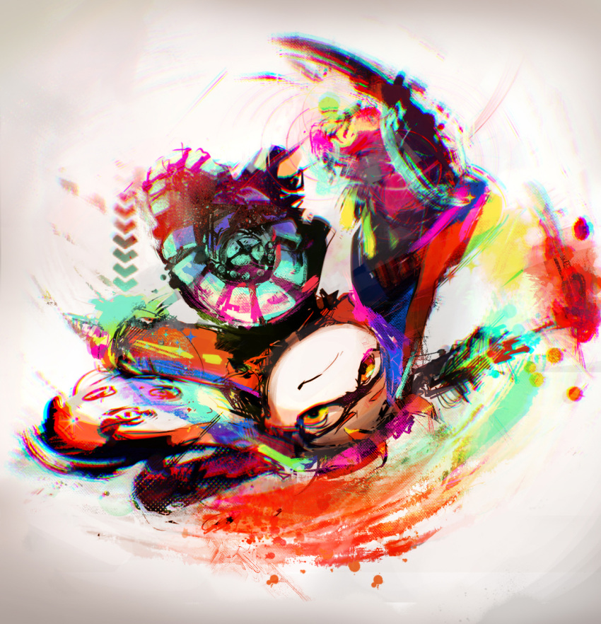1girl, doku_kinoko, highres, inkling, long_hair, mask, orange_eyes, orange_hair