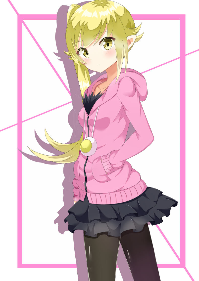 1girl, blonde_hair, hands_in_pockets, long_hair, monogatari_(series), nisemonogatari, oshino_shinobu, pantyhose