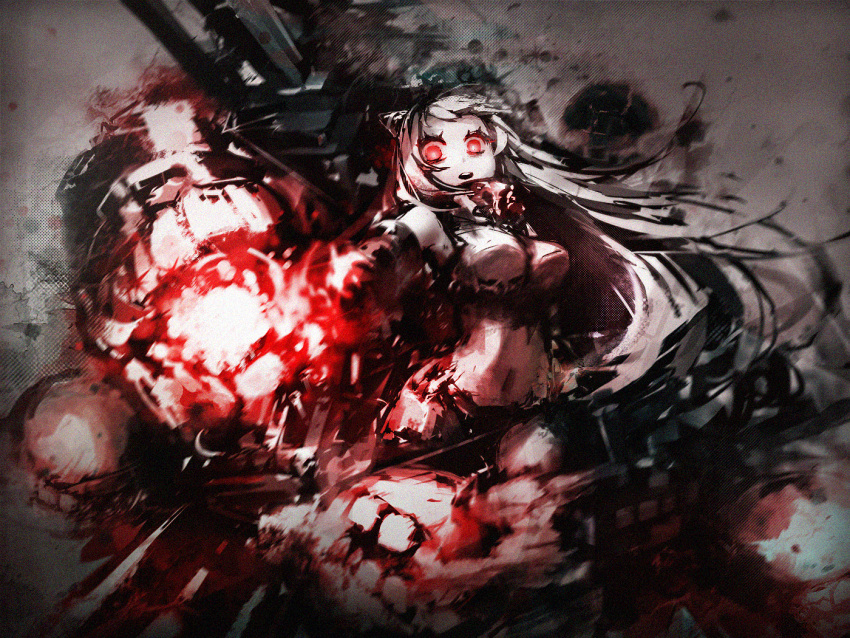 1girl, airfield_hime, doku_kinoko, kantai_collection, leotard, long_hair, open_mouth, red_eyes