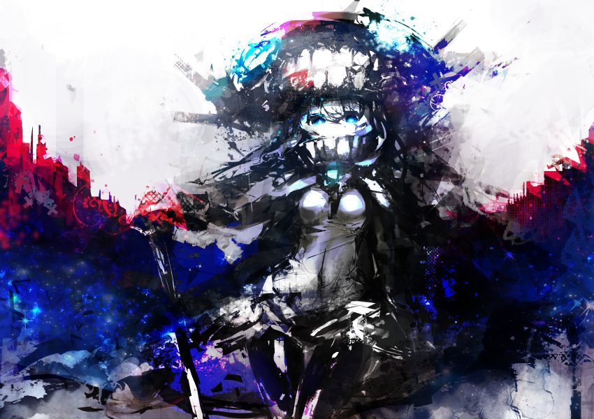 1girl, black_pants, blue_eyes, bodysuit, cane, colorful, covered_navel, doku_kinoko