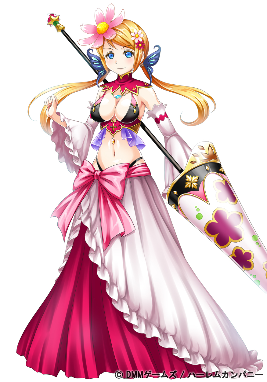 1girl, black_panties, blonde_hair, blue_eyes, blush, bow, breasts, character_request