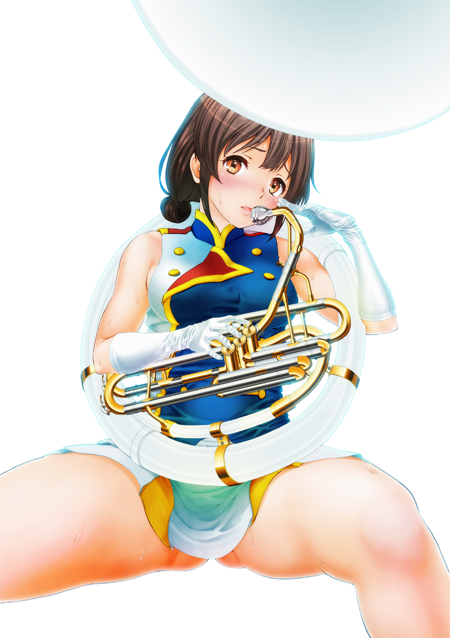 1girl, band_uniform, black_hair, enshinryoku_(ticktack), gloves, hibike!_euphonium, highres, instrument