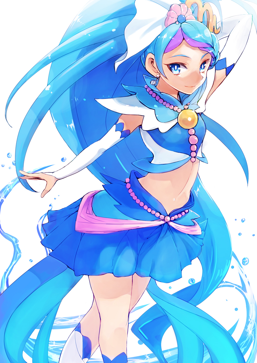 1girl, aosa_(momikin), blue_eyes, blue_hair, blue_skirt, cure_mermaid, earrings, go!_princess_precure