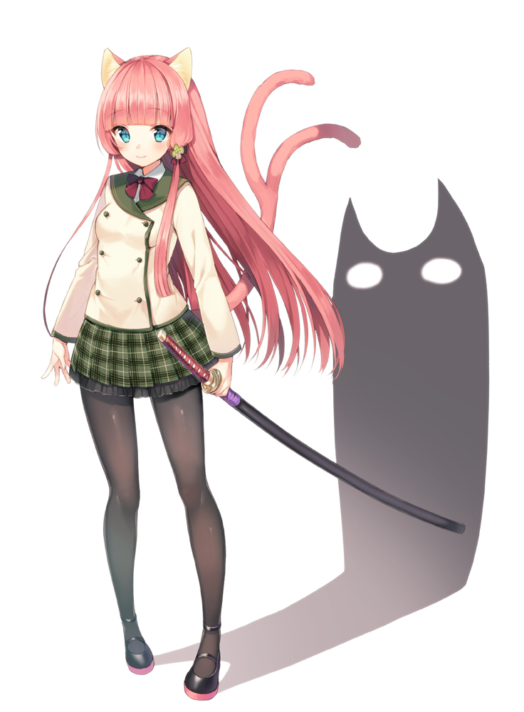 1girl, animal_ears, bangs, black_legwear, blue_eyes, blunt_bangs, blush, cat_ears