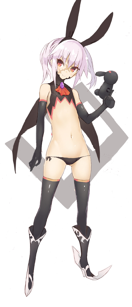 1girl, 9, animal_ears, ascot, black_legwear, black_panties, blades, boots