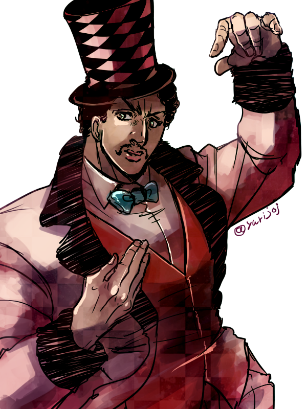 1boy, black_hair, facial_hair, hat, jojo_no_kimyou_na_bouken, mustache, nose, solo