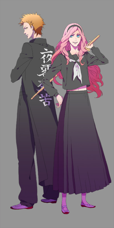 2boys, crossdressinging, delinquent, hyuuga_ryuuya, midriff, multiple_boys, navel, otoko_no_ko