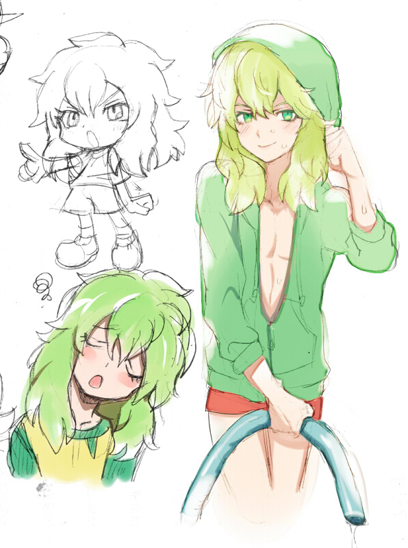 1boy, blush, devanohundosi, green_eyes, green_hair, hoodie, inazuma_eleven, inazuma_eleven_(series), long_hair, reef_hamilton, smile, soccer_uniform, sportswear