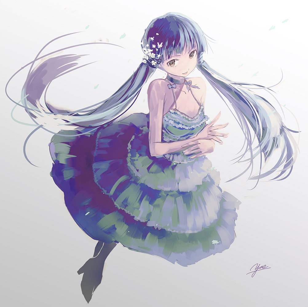 boots, choker, dress, idolmaster, idolmaster_million_live!, kitakami_reika, little_flower, long_hair, looking_at_viewer, ribbon, smile, very_long_hair, yae_(mono110)
