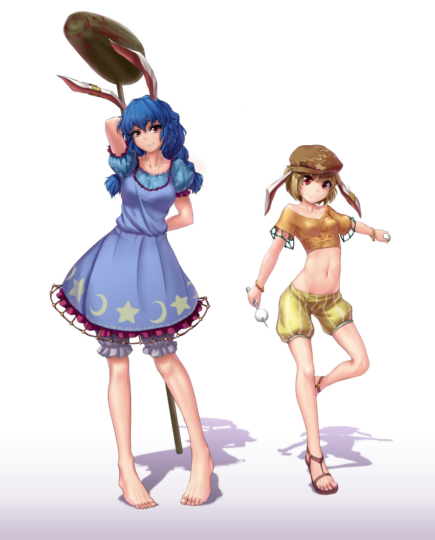 absurdres, animal_ears, blue_hair, dango, food, hat, hater_(artist), highres