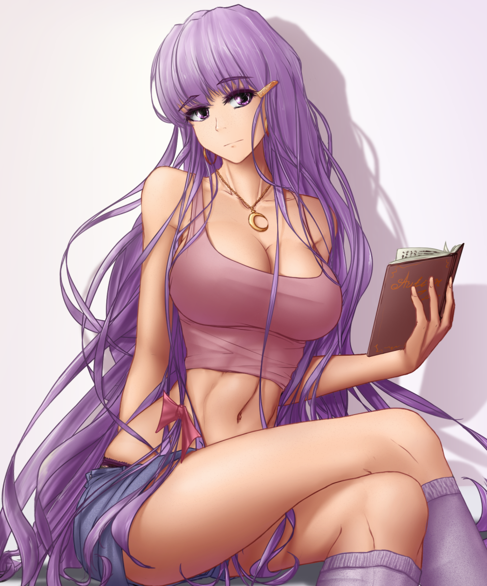 1girl, alternate_costume, alternate_headwear, bare_shoulders, book, bow, breasts, cleavage