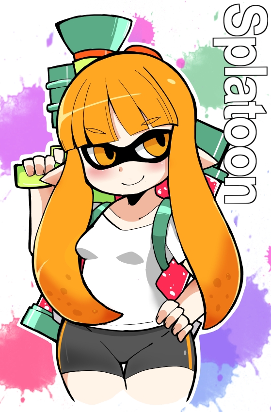 1girl, animal_humanoid, anthro, bangs, bike_shorts, blush, cephalopod, cephalopod_humanoid