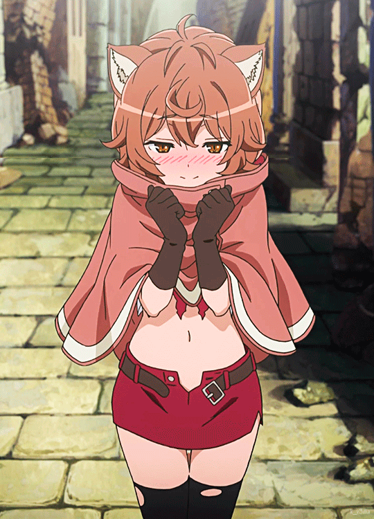 animal_ears, animated, animated_gif, belt, blush, brown_eyes, brown_hair, crop_top, dog_ears, dungeon_ni_deai_wo_motomeru_no_wa_machigatteiru_darou_ka, ear_wiggle, gloves, liliruka_aede, midriff, miniskirt, navel, outdoors, screencap, short_hair, skirt, smile, tail, tail_wagging, thigh-highs, unbuckled_belt, unbuttoned, zettai_ryouiki