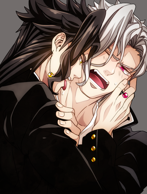 black_hair, dual_persona, earrings, gakuran, jewelry, jojo_no_kimyou_na_bouken, kakyouin_noriaki, licking