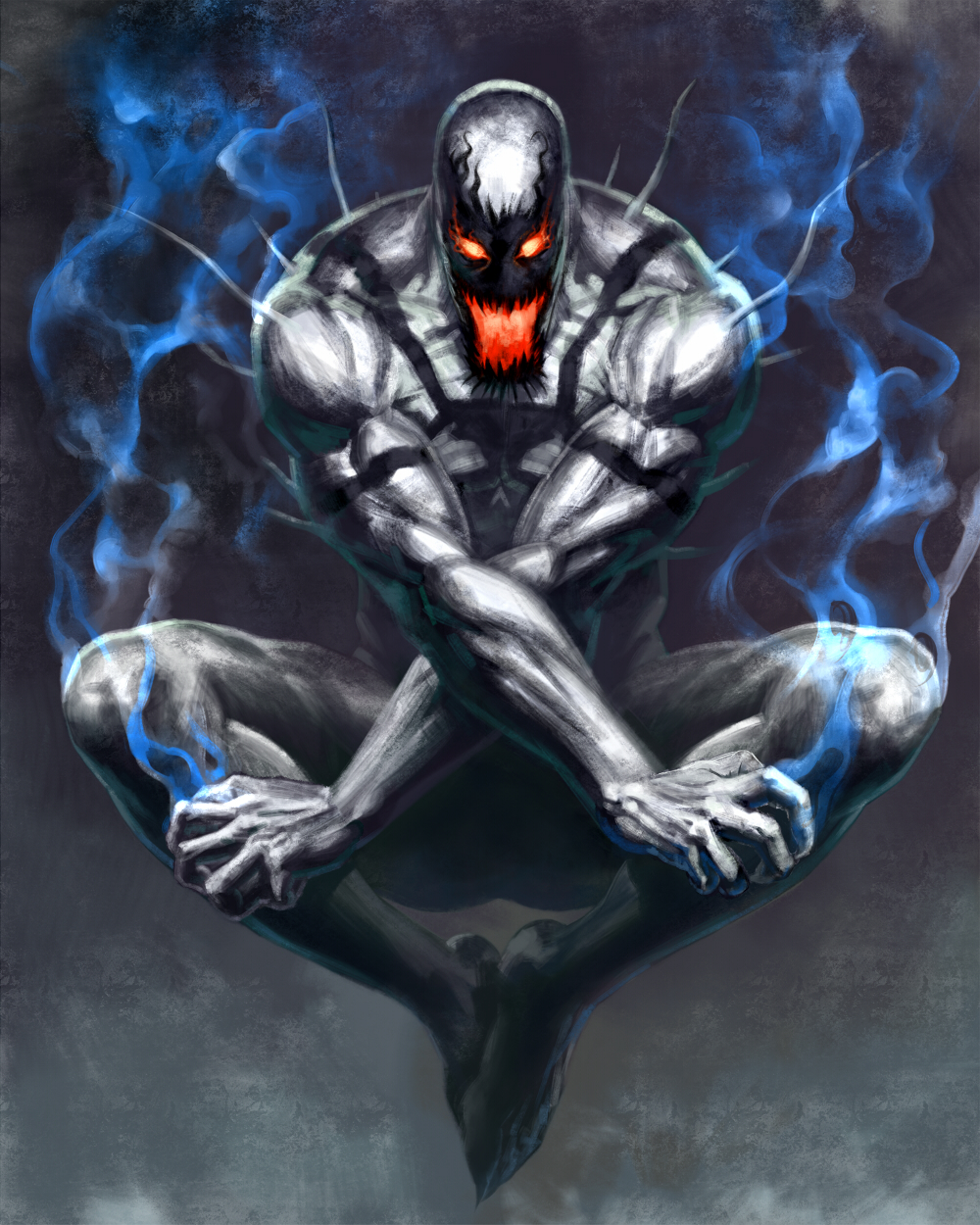 1boy, anti-venom, fangs, highres, marvel, muscle, red_eyes, symbiote