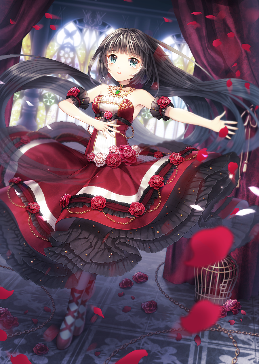 1girl, :o, absurdly_long_hair, ankle_lace-up, aqua_eyes, arm_garter, bangs, bare_shoulders