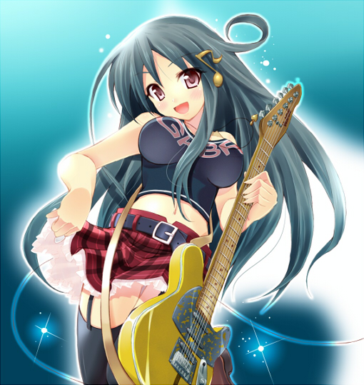 breasts, gaku_buru, garter_belt, guitar, hair_ornament, instrument, jewelry, komone_ushio