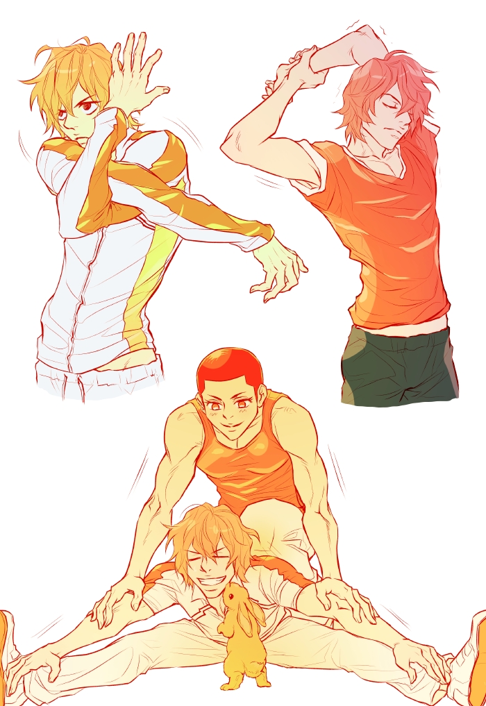 animal, blue_eyes, izumida_touichirou, light_background, male, orange_hair, pixiv_id_13023761, rabbit