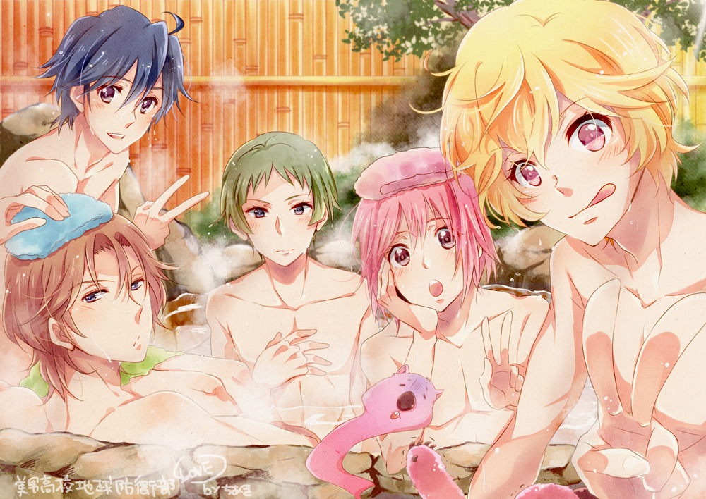 :p, ahoge, binan_koukou_chikyuu_bouei-bu_love!, blonde_hair, blue_eyes, blush, brown_eyes, chiaki_(lalaxxx)