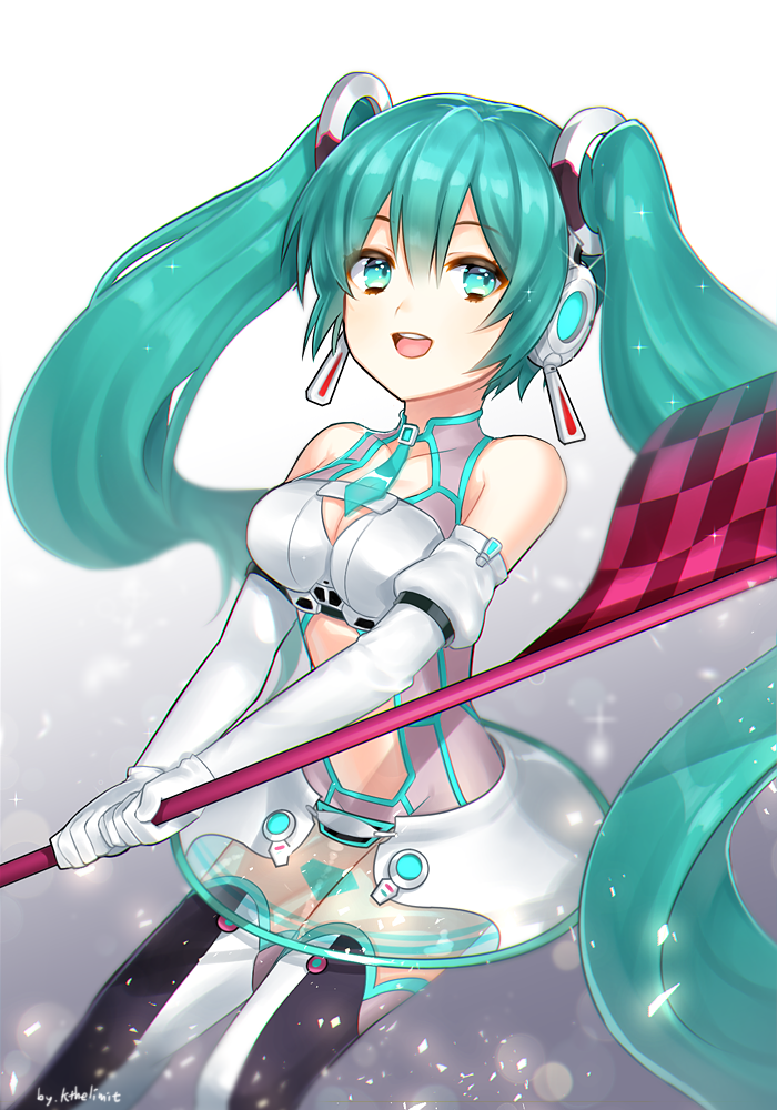 1girl, aqua_eyes, aqua_hair, hair_ornament, hatsune_miku, headphones, k_(shinya90), long_hair