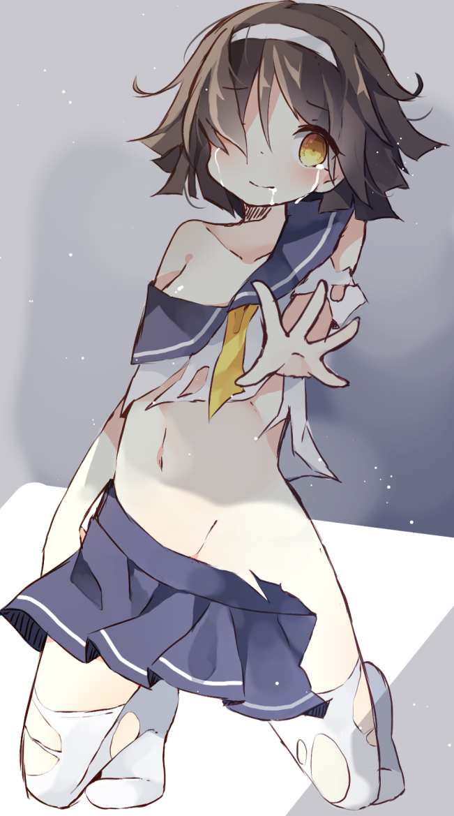 1girl, black_hair, crying, crying_with_eyes_open, hair_ornament, hairband, kantai_collection, looking_at_viewer