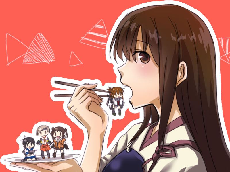 5girls, akagi_(kantai_collection), artist_request, brown_hair, kantai_collection, multiple_girls, naka_(kantai_collection), vore
