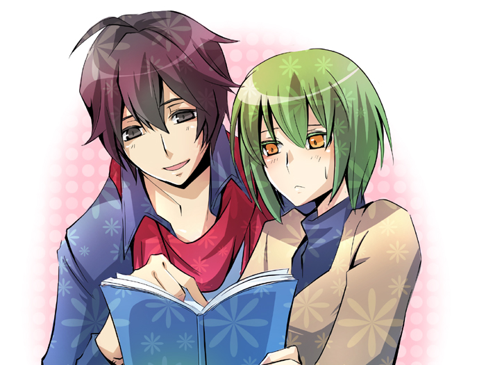 2boys, ahoge, akizou., bangs, black_eyes, book, brothers, fujishiro_nageki