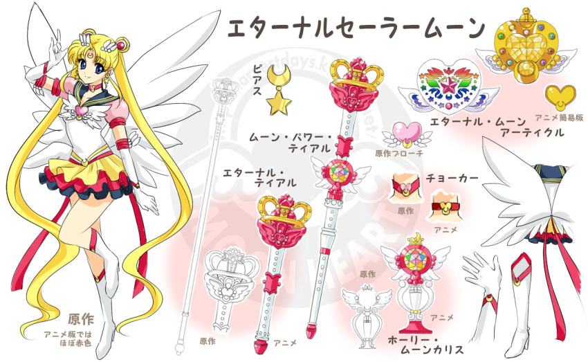1girl, bishoujo_senshi_sailor_moon, blonde_hair, blue_eyes, boots, brooch, character_name, character_sheet