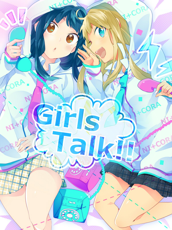 2girls, alessandra_susu, asari_toko, blonde_hair, blue_eyes, blue_hair, brown_eyes, chestnut_mouth