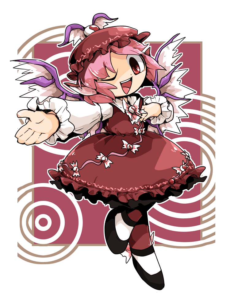 1girl, bird_wings, brown_dress, chibi, dress, frilled_skirt, frills, hand_on_own_chest