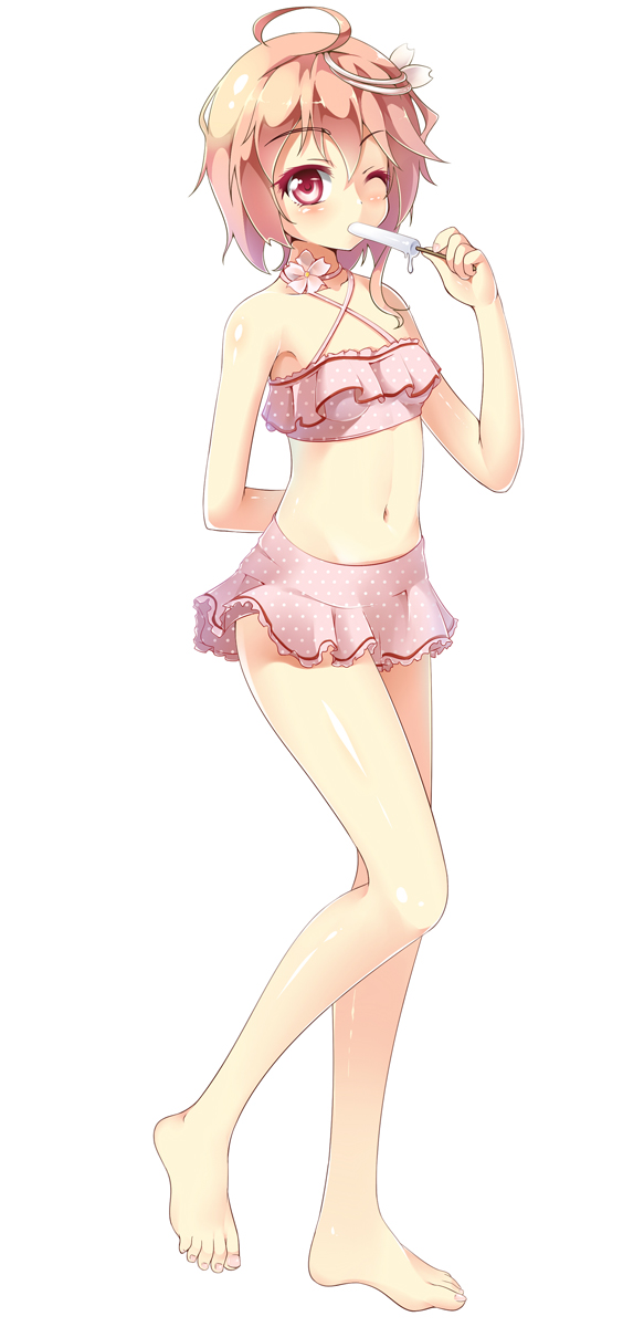1girl, alternate_costume, barefoot, bikini, bikini_skirt, highres, i-58_(kantai_collection), kantai_collection