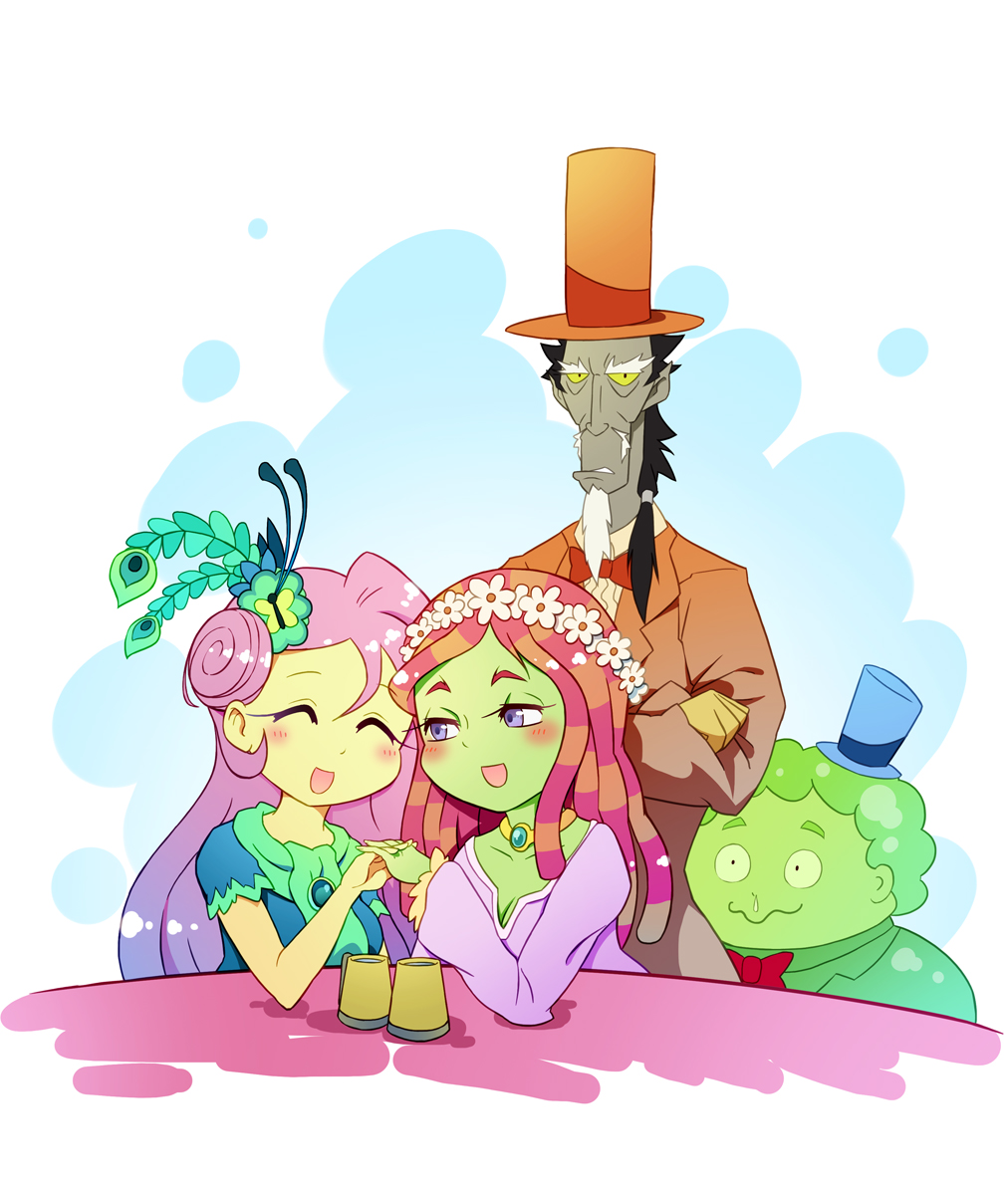 commentary_request, discord_(my_little_pony), fluttershy, formal, hat, my_little_pony, my_little_pony_friendship_is_magic, personification