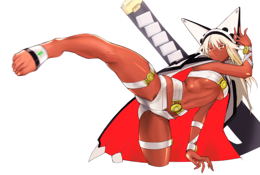 1girl, barefoot, beltbra, breasts, cape, cropped_legs, dark_skin, feet