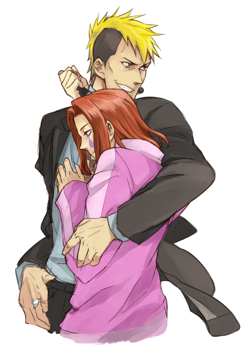 2boys, arm_around_shoulder, formal, gyakuten_kenji, gyakuten_kenji_2, gyakuten_saiban, jewelry, microphone