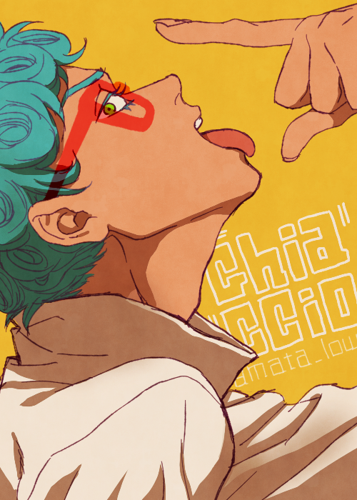 1boy, blue_hair, ghiaccio, glasses, jojo_no_kimyou_na_bouken, raji_(aranmax), solo