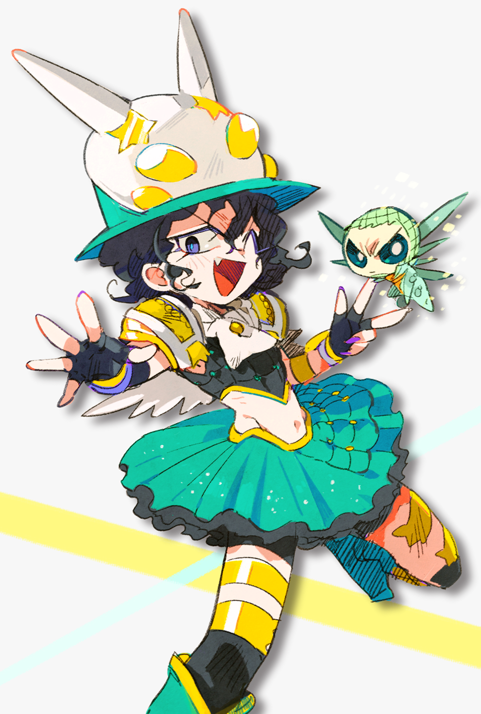 20th_century_boy_(stand), black_hair, crossdressinging, fang, hat, highres, jojo_no_kimyou_na_bouken, magenta_magenta, magical_girl, nabeshi_koyomi, steel_ball_run, wekapipo