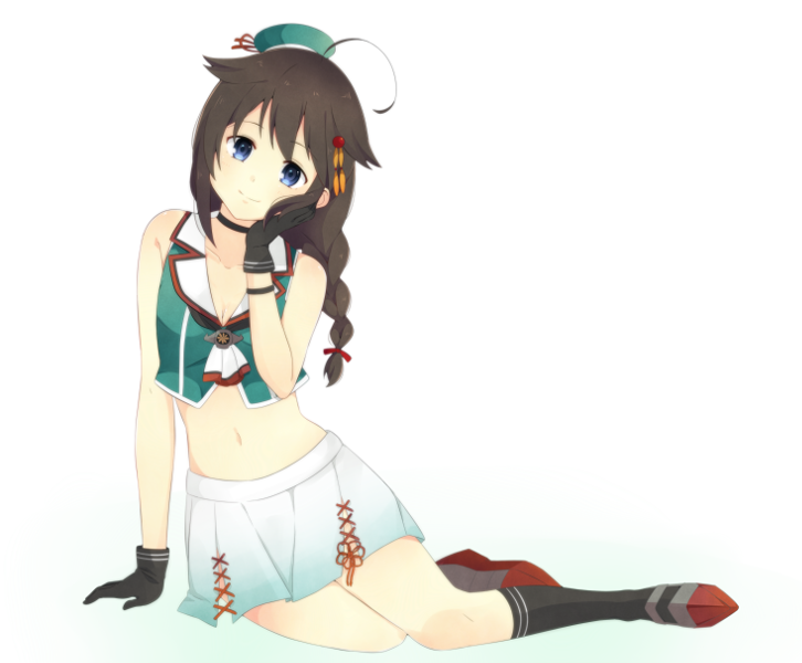 1girl, ahoge, bare_shoulders, blue_eyes, braid, choukai_(kantai_collection), choukai_(kantai_collection)_(cosplay), cosplay