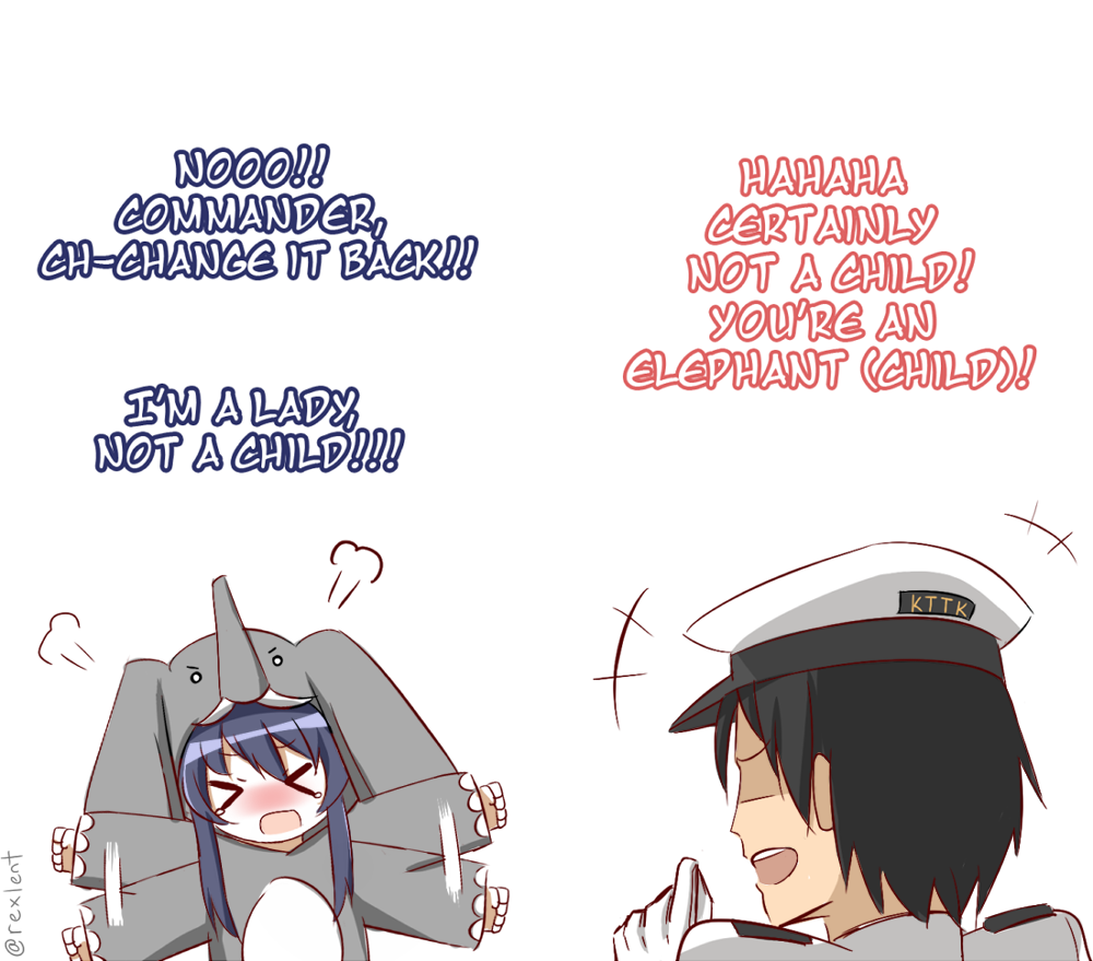 >_<, +++, 1boy, 1girl, admiral_(kantai_collection), akatsuki_(kantai_collection), alternate_costume, animal_costume