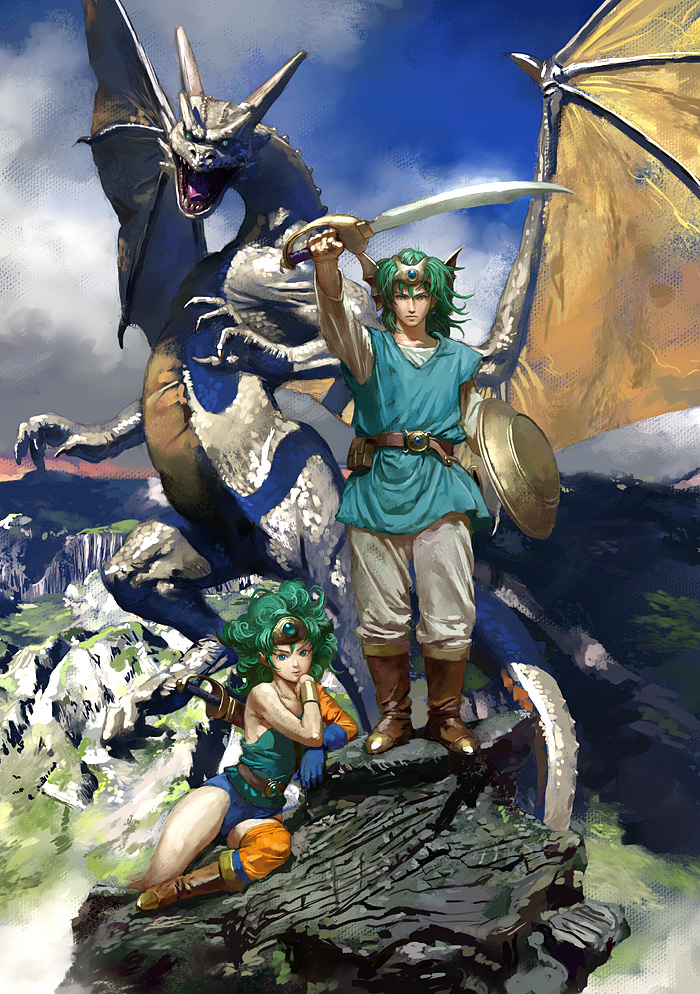 bare_shoulders, belt, belt_pouch, big_hair, boots, circlet, denchi, dragon
