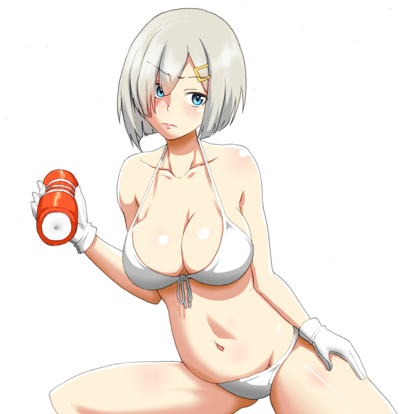 1girl, bikini, blue_eyes, gloves, hair_over_one_eye, hakuyou-choun, hamakaze_(kantai_collection), highres