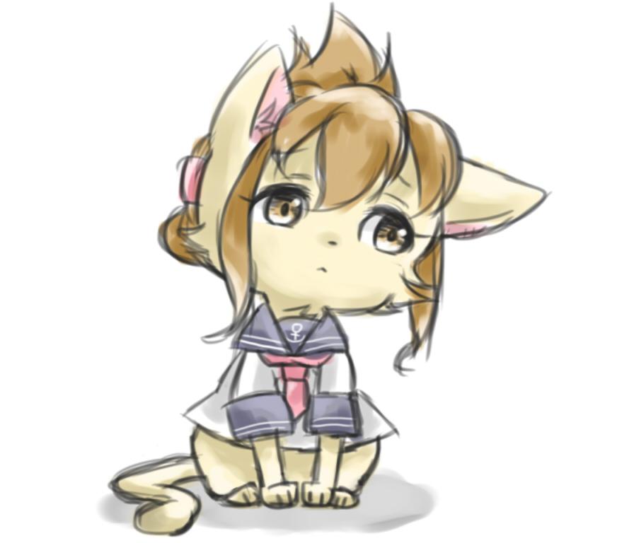 animalization, brown_eyes, brown_hair, cat, inazuma_(kantai_collection), kantai_collection, no_humans, roxanne_max, simple_background, sitting, tagme, white_background