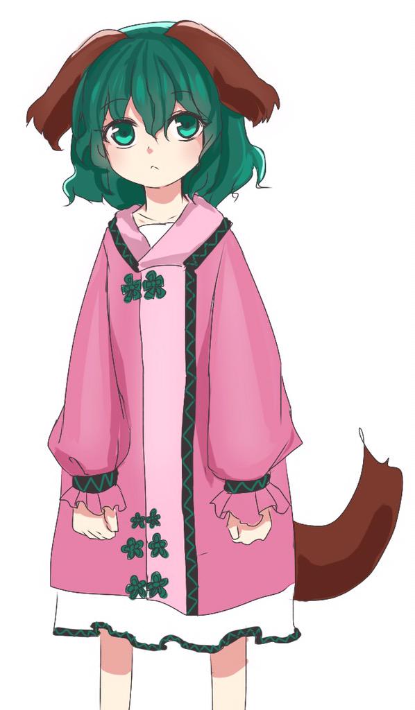 1girl, ameyu, animal_ears, dog_ears, dog_tail, dress_shirt, expressionless, green_eyes
