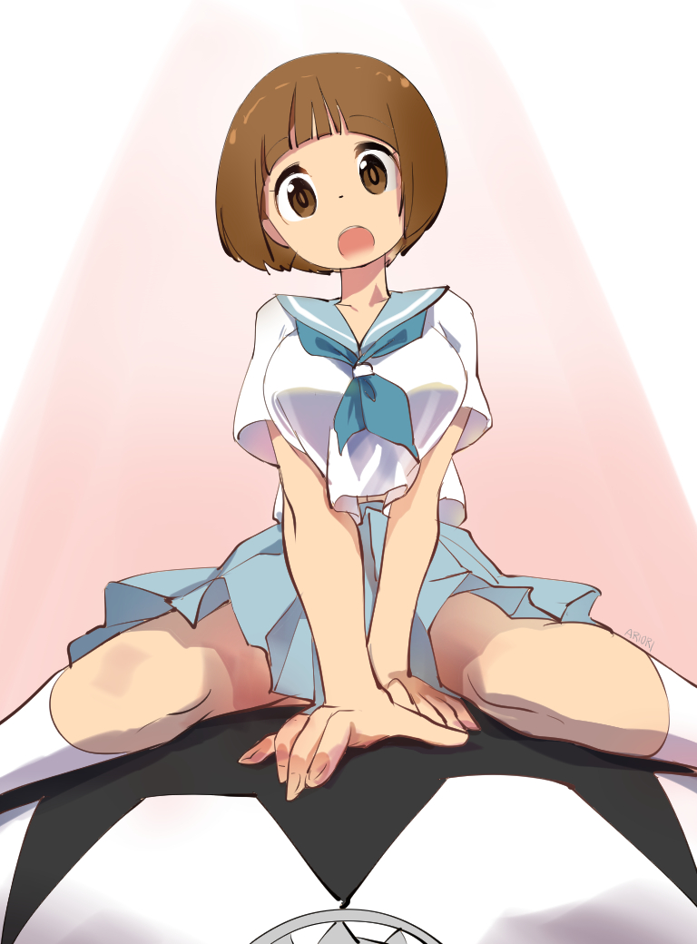 1boy, 1girl, ariorihaberi, brown_eyes, brown_hair, gamagoori_ira, kill_la_kill, mankanshoku_mako