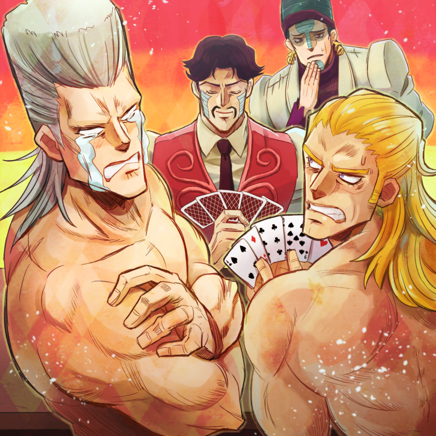 4boys, black_hair, blonde_hair, card, daniel_d'arby, grey_hair, highres, hol_horse