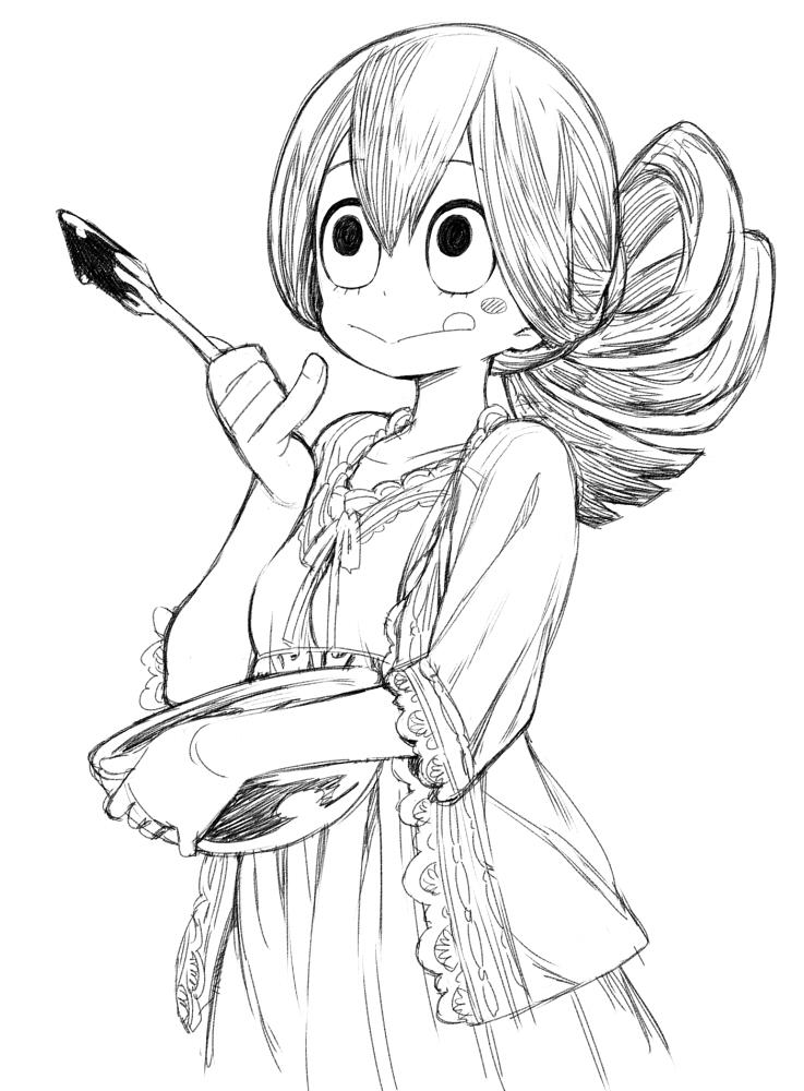 1girl, :>, :p, alternate_hairstyle, asui_tsuyu, batter, blush_stickers, boku_no_hero_academia