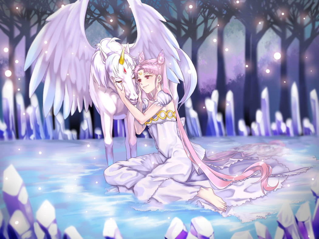 1girl, aruze, barefoot, bishoujo_senshi_sailor_moon, chibi_usa, crescent, crystal, double_bun