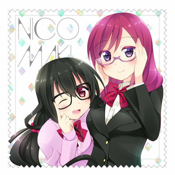 2girls, bespectacled, black_hair, glasses, looking_at_viewer, love_live!_school_idol_project, multiple_girls, nishikino_maki
