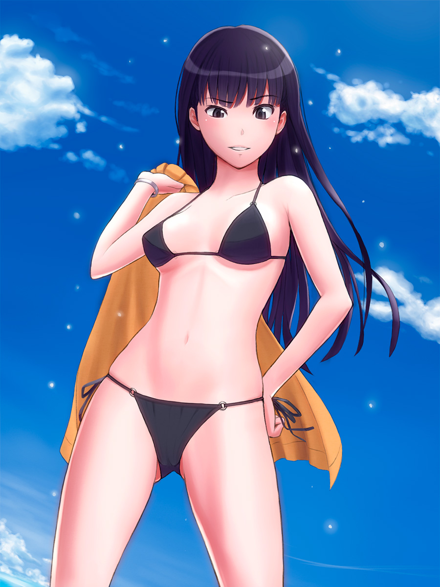1girl, amagami, ayatsuji_tsukasa, bikini, black_eyes, black_hair, highres, long_hair