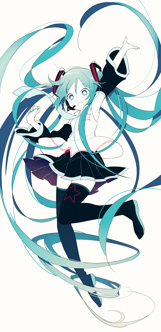 +_+, 1girl, 4_(nakajima4423), black_legwear, black_skirt, blue_eyes, blue_hair, blue_nails